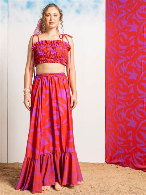 AOBA I Women Red Printed Beachwear Skirt Set I Crepe I S-3XL