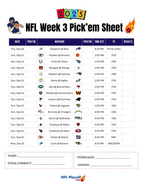 Printable NFL Week 3 Pick’em Sheet 2025 - Free PDF Download
