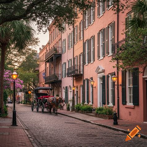 A black trashcan sits on a cobblestone street lined with trees draped ...