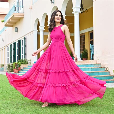 Buy Ordinaree Barbie Pink Designer Long Dress For Women Online