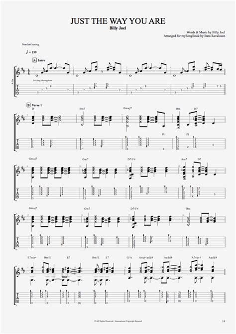 Just the Way You Are by Billy Joel - Guitar & Vocals Guitar Pro Tab ...