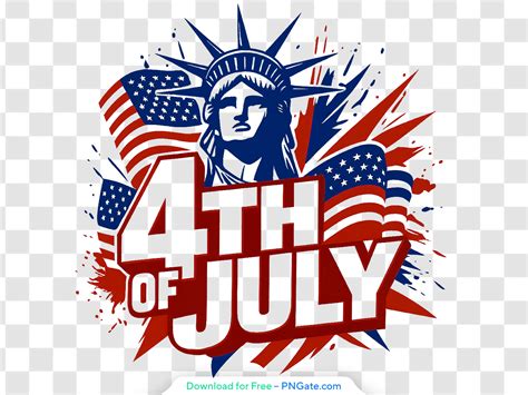 4th Of July Statue Of Liberty With American Flags Free PNG - PNGate