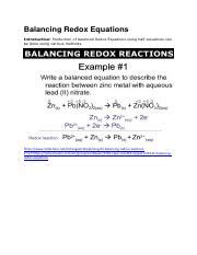 Balancing Redox Equations.pdf - Balancing Redox Equations Introduction: Production of balanced ...