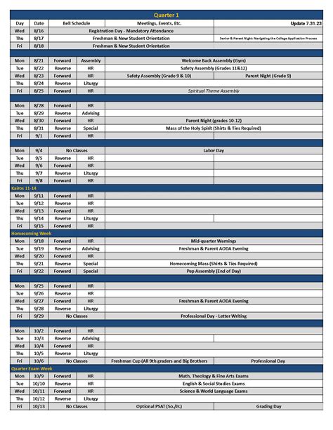 2024-2025 Academic Calendar | Marquette University High School