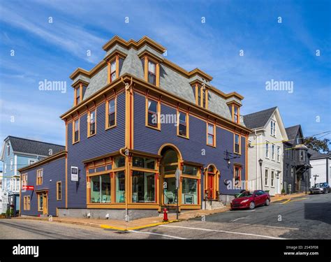 Colorful buildings in the old historic town of Lunenburg, Nova Scotia ...
