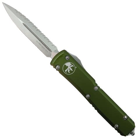 Microtech OD Green Ultratech OTF Knife, Stonewash Full Serrated Dagger ...