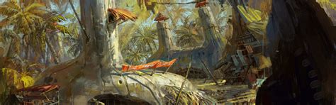 Download wallpaper palm trees, people, home, art, settlement, section ...