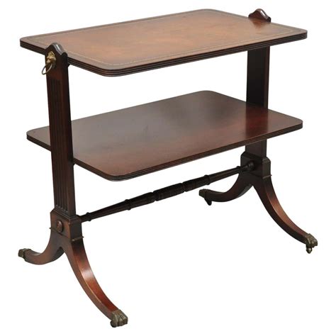 Vintage Mahogany 2 Tier Brown Tooled Leather Top Accent Side End Table ...