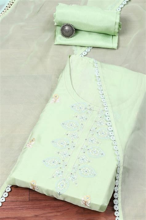 Green Organza Digital Print Unstitched Suit Set