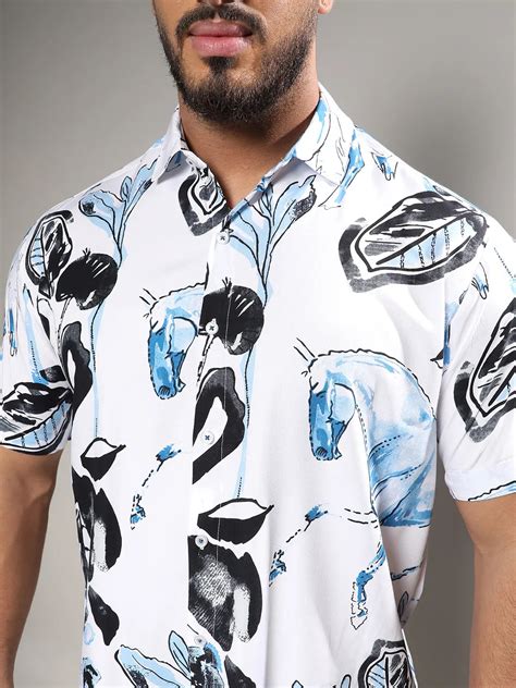 Plus Size Men's Black & Blue Foliage Horse Shirt (3XL - 6XL) | Instafab ...