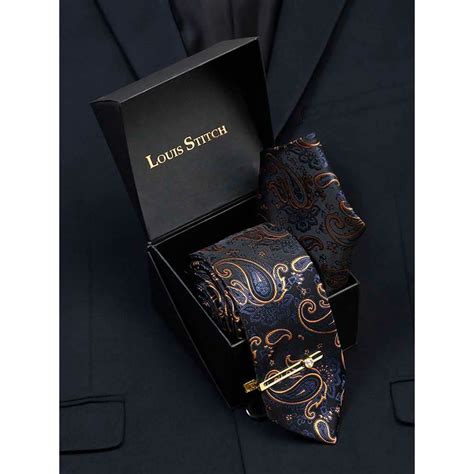 Buy Louis Stitch Men Sapphire Blue Silk Necktie Accessory Gift Set Online