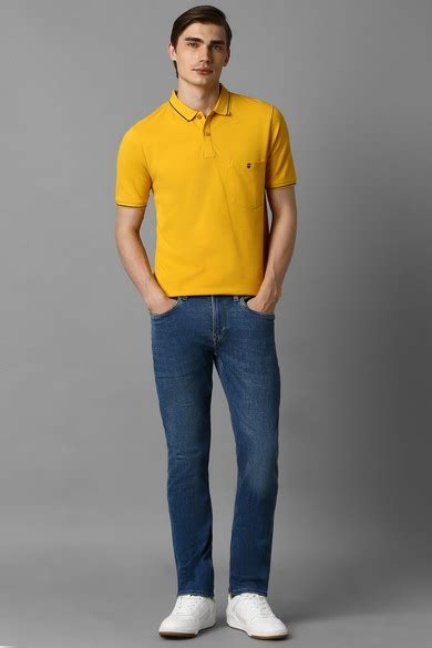 Buy Men Yellow Solid Polo Neck T-shirt Online - 39676847 | Louis Philippe