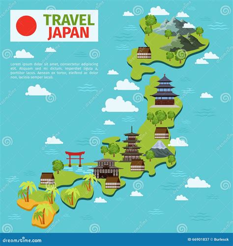Japan Travel Vector Map with Traditional Japanese Landmarks Stock Vector - Illustration of japan ...