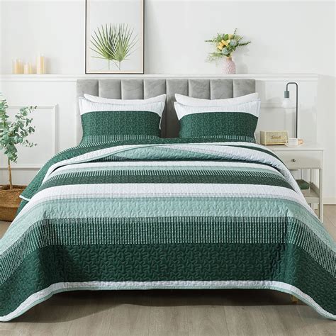 Andency Emerald Green Quilt Queen(90x96Inch), 3 Pieces (1 Striped Quilt ...