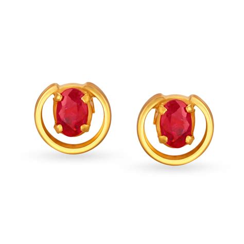 Exquisite 22 Karat Yellow Gold And Ruby Circular Studs