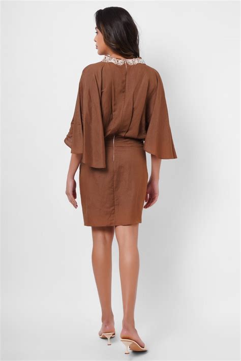 Dori Embroidery Wrap Around Brown Dress| Western Era