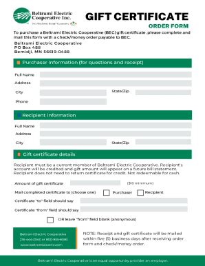 Fillable Online BEC Gift Certificate Order Form-Web Fax Email Print ...