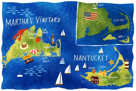 Martha's Vineyard and Nantucket illustrated map by Dermot Flynn www ...