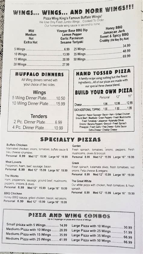 Menu at Pizza Wing King Family Restaurant, High Point