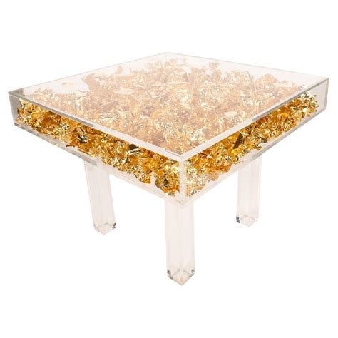 Custom Made Acrylic And Gold Leaf Coffee or Side Table For Sale at 1stDibs