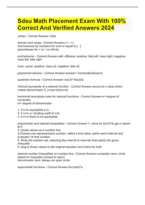 Sdsu Math Placement Exam With 100% Correct And Verified Answers 2024 - Math placement - Stuvia US