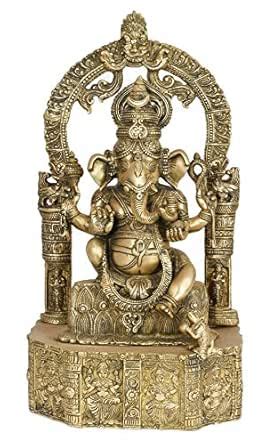Buy Exotic India Lord Ganesha Seated on Lotus Base Carved with Hindu ...