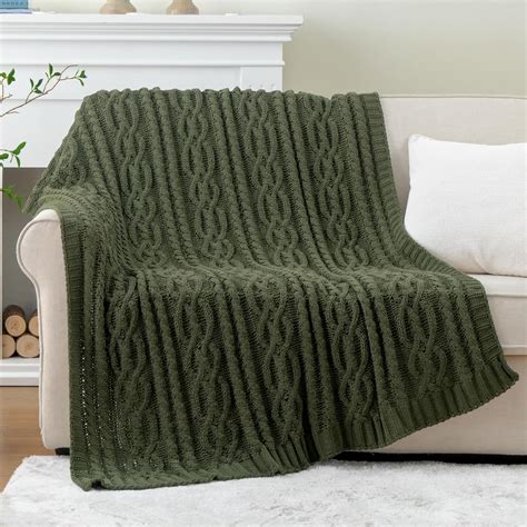 Amazon.com: Battilo Olive Green Throw Blanket for Couch, Chunky Cable ...