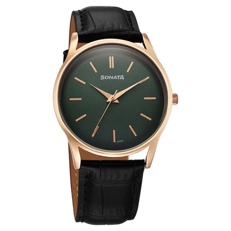 Buy Online Sonata Eternia Quartz Analog Green Dial Leather Strap Watch ...