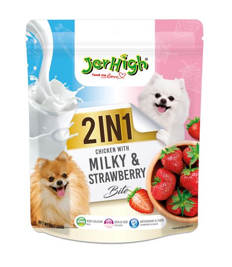 Jerhigh Chicken With Milky And Strawberry Bite 2 In 1 Dog Treat ...