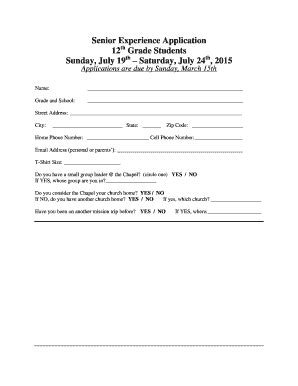 Fillable Online Senior Experience Application 12th Grade Students ...