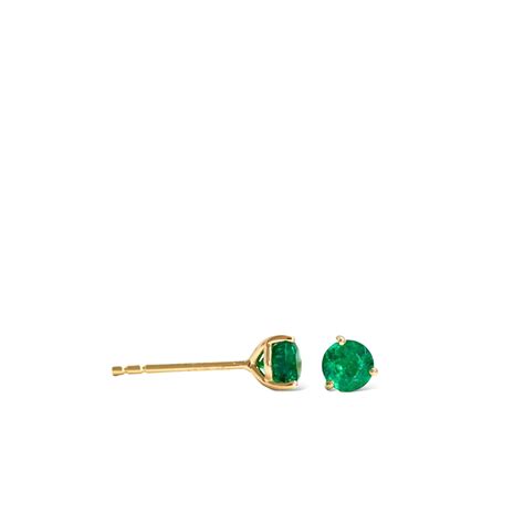 Round Green Emerald Stud Earrings in 18k Yellow Gold For Sale at 1stDibs