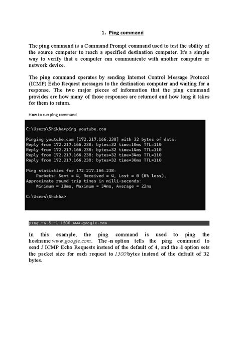 Commands (Practical ISCL) - 1. Ping command The ping command is a ...