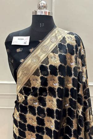 Black Golden Zari Organza Silk Banarasi Saree – Mohsin Textiles