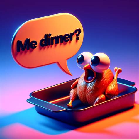 Speech bubble "me dinner?" - A playful 3D rendering of a terrified ...