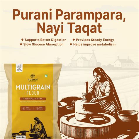 Rosier Foods Multigrain Atta 5kg – High Fiber Wheat Flour – Protein ...
