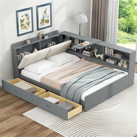 Amazon.com: Bellemave Full Corner Bed Frame, Full Size Captains Bed ...