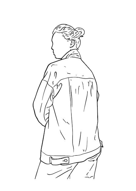 Girl with tied hair in a ponytail in a jacket look sideways looking ...