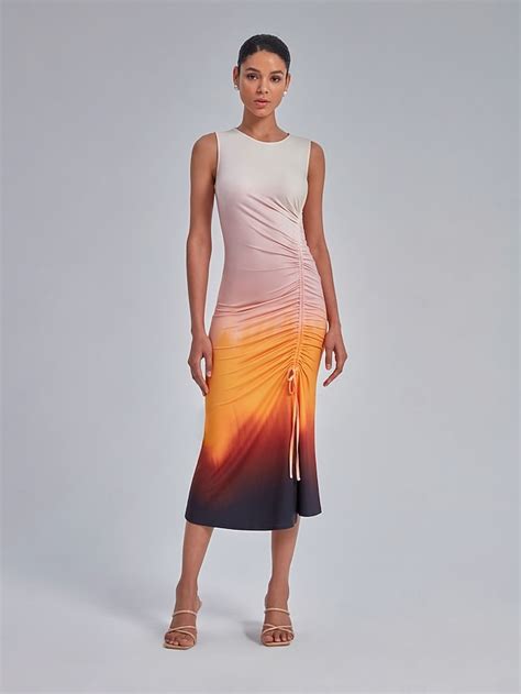 Ombre Ruched Drawstring Midi Dress 2026 - $67.99