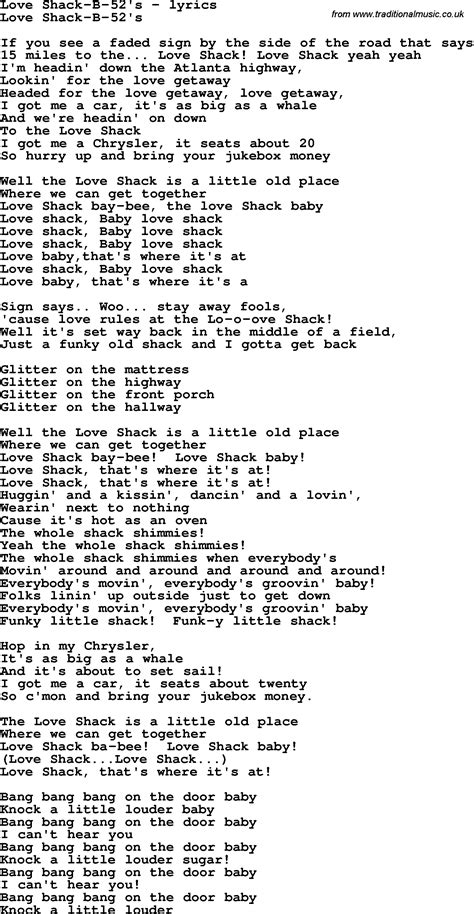 Love Song Lyrics for:Love Shack-B-52's