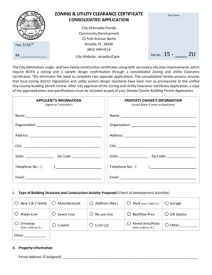Fillable Online ZONING UTILITY CLEARANCE CERTIFICATE Date Stamp Fax ...