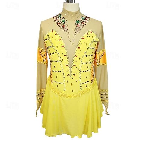 Figure Skating Dress Women's Girls' Ice Skating Dress Yellow Patchwork ...