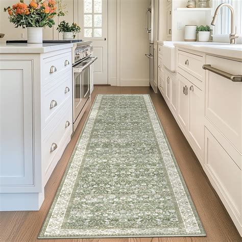 BERTHMEER 3'x10' Washable Green Runner Rugs for Hallway Bedroom ...