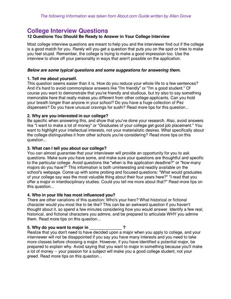 College Interview Questions Prep - College Interview Questions 12 ...