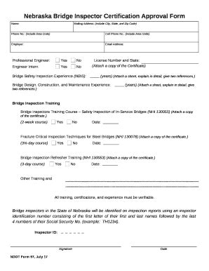 Nebraska Bridge Inspector Certification Approval Doc Template | pdfFiller
