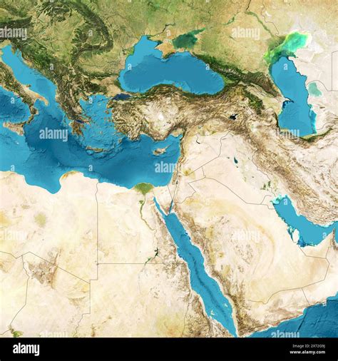 Physical map of the world, satellite view of the Middle East. Africa ...