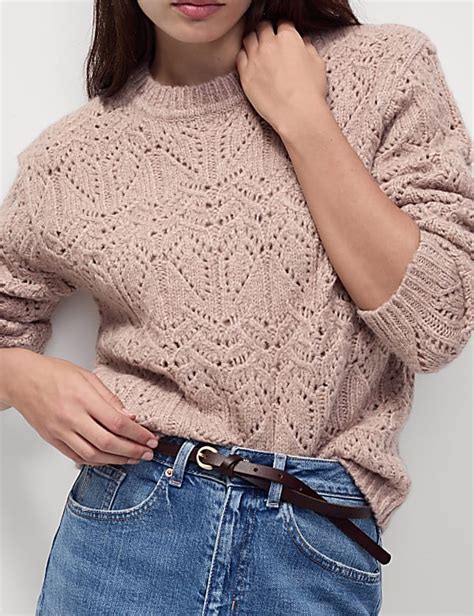 Buy Textured Crew Neck Relaxed Fit Jumper with Wool at Marks & Spencer