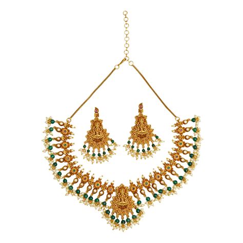 Divine Goddess Lakshmi Motifs Temple Inspired Faux Pearls and CZ Brass ...