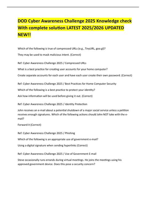 DOD Cyber Awareness Challenge 2025 Knowledge check With complete ...