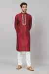 Buy Maroon Silk, Satin Embroidery Claret Floral Placket Kurta For Men ...