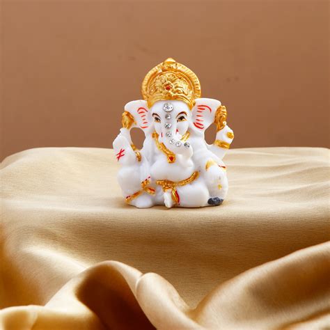Lord Ganesha White and Golden Idol
